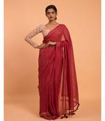 Suta Red & Gold Stripes Woven Zari Pure Cotton Handloom Saree