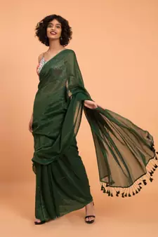 Suta Green & Gold Stripes Woven Zari Pure Cotton Handloom Saree