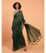 Suta Green & Gold Stripes Woven Zari Pure Cotton Handloom Saree