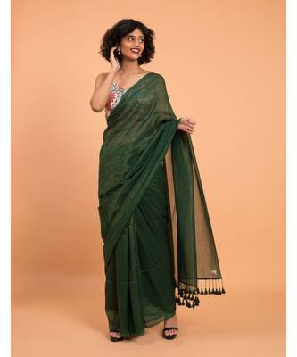 Suta Green & Gold Stripes Woven Zari Pure Cotton Handloom Saree 2