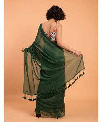 Suta Green & Gold Stripes Woven Zari Pure Cotton Handloom Saree 4