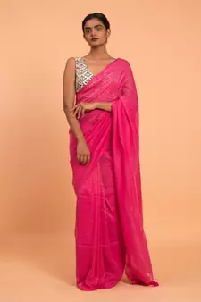 Suta Pink & Gold Stripes Woven Zari Pure Cotton Handloom  Saree