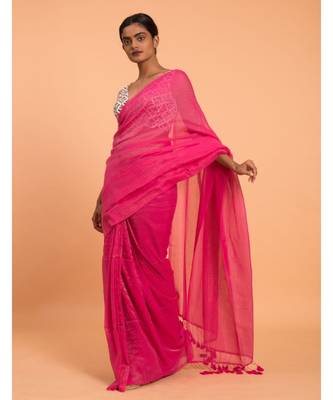 Suta Pink & Gold Stripes Woven Zari Pure Cotton Handloom  Saree 2
