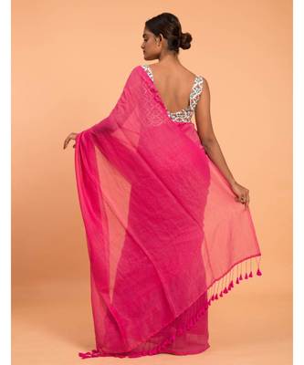 Suta Pink & Gold Stripes Woven Zari Pure Cotton Handloom  Saree 3