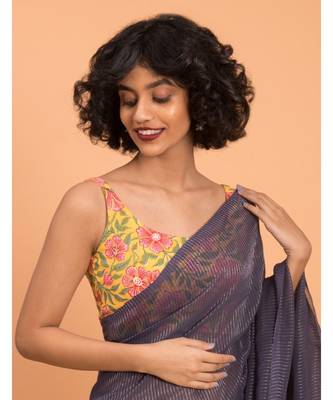 Suta Women Navy Blue & Silver Stripes Woven Zari Pure Cotton Handloom Saree 5