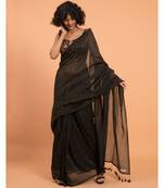 Suta Black & Gold-Toned Stripes Woven Zari Pure Cotton Handloom Saree