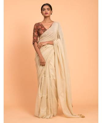 Suta Off White Zari Stripes Pure Cotton Handloom Saree 1