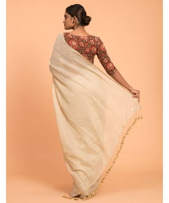 Suta Off White Zari Stripes Pure Cotton Handloom Saree 4