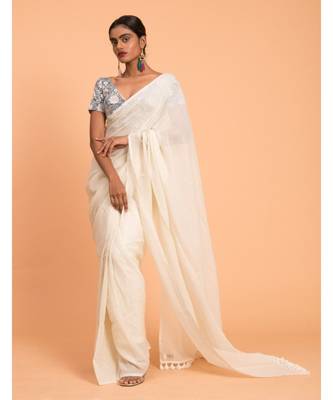 Suta White Zari Stripes Woven Pure Cotton Handloom Saree 1