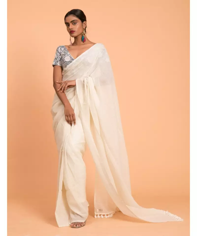 Suta White Zari Stripes Woven Pure Cotton Handloom Saree