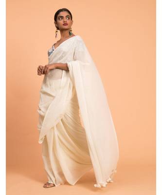 Suta White Zari Stripes Woven Pure Cotton Handloom Saree 3