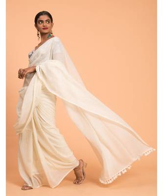 Suta White Zari Stripes Woven Pure Cotton Handloom Saree 4