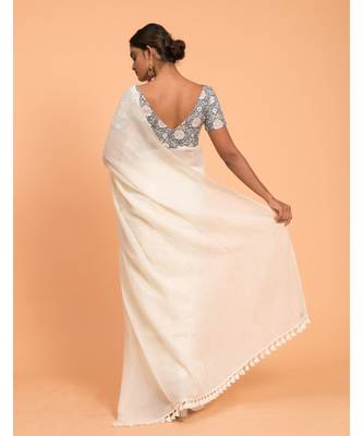 Suta White Zari Stripes Woven Pure Cotton Handloom Saree 5