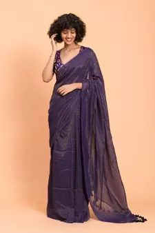 Suta Blue & Gold Stripes Woven Zari Pure Handloom Cotton Saree