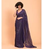 Suta Blue & Gold Stripes Woven Zari Pure Handloom Cotton Saree