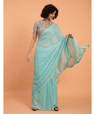 Blue Embellished Sequinned  Pure Cotton Saree 1