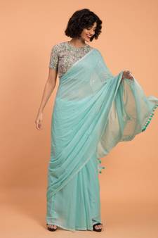 Blue Embellished Sequinned  Pure Cotton Saree