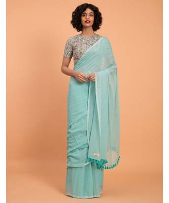 Blue Embellished Sequinned  Pure Cotton Saree 2