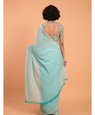 Blue Embellished Sequinned  Pure Cotton Saree 4