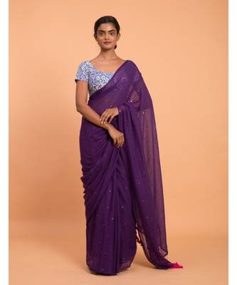 Suta Purple Embellished Sequinned Pure Cotton Saree 1