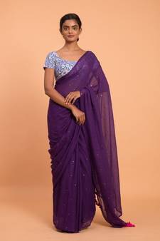 Suta Purple Embellished Sequinned Pure Cotton Saree