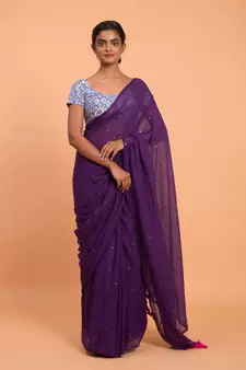 Suta Purple Embellished Sequinned Pure Cotton Saree
