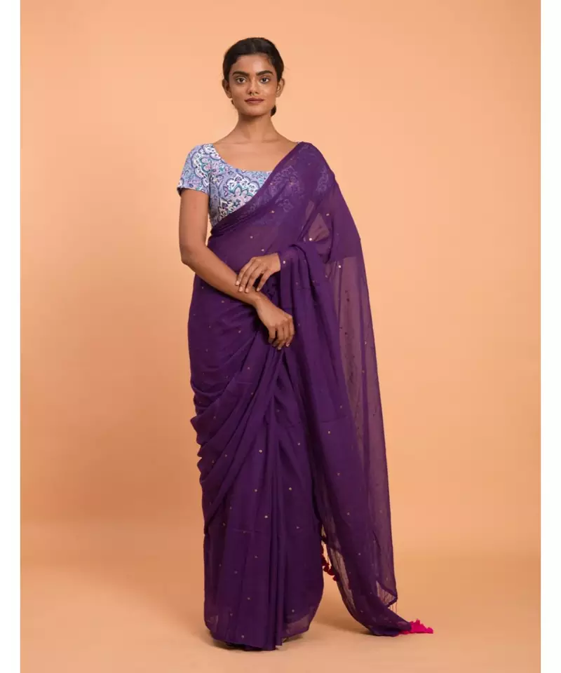 Suta Purple Embellished Sequinned Pure Cotton Saree