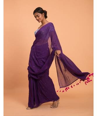 Suta Purple Embellished Sequinned Pure Cotton Saree 2