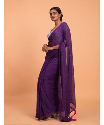 Suta Purple Embellished Sequinned Pure Cotton Saree 3