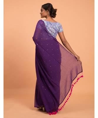 Suta Purple Embellished Sequinned Pure Cotton Saree 4