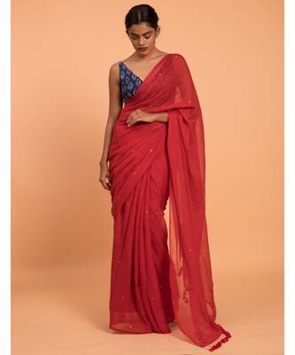 Suta Red Embellished Sequinned Pure Cotton Saree 1
