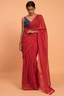 Suta Red Embellished Sequinned Pure Cotton Saree