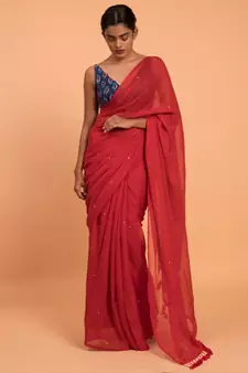 Suta Red Embellished Sequinned Pure Cotton Saree