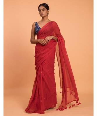 Suta Red Embellished Sequinned Pure Cotton Saree 4