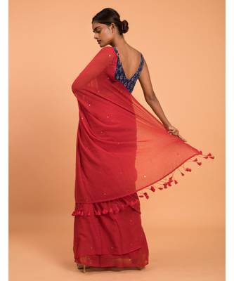 Suta Red Embellished Sequinned Pure Cotton Saree 5