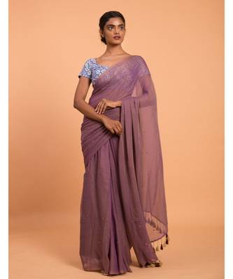 Suta Women Violet Embellished Sequinned Pure Cotton Saree 1