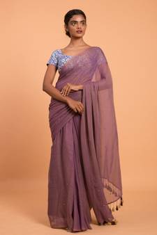 Suta Women Violet Embellished Sequinned Pure Cotton Saree