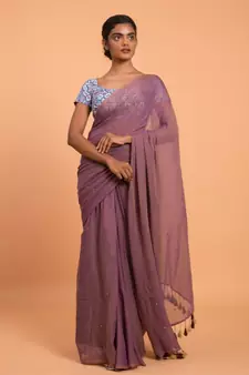 Suta Women Violet Embellished Sequinned Pure Cotton Saree
