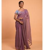 Suta Women Violet Embellished Sequinned Pure Cotton Saree