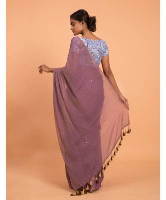 Suta Women Violet Embellished Sequinned Pure Cotton Saree 3
