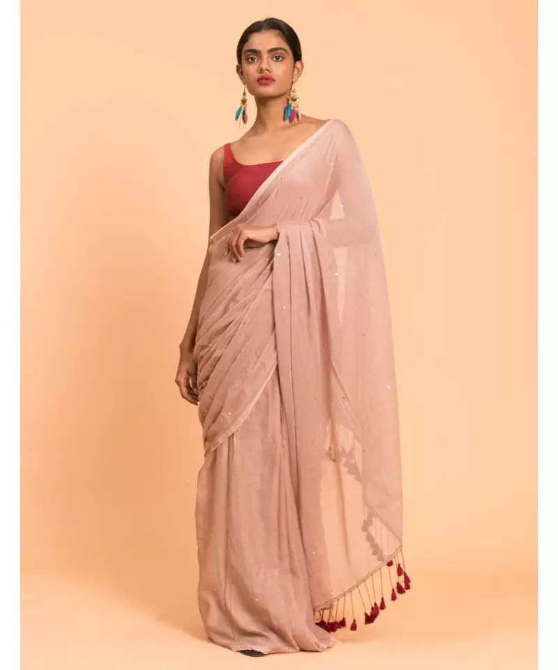 Suta Women Beige Embellished Sequinned Pure Cotton Saree