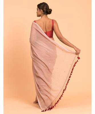 Suta Women Beige Embellished Sequinned Pure Cotton Saree 4