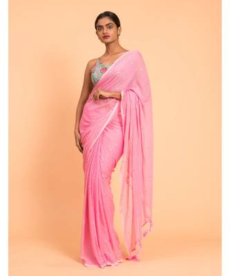 Suta Pink Embellished Sequinned Pure Cotton Saree 1