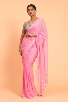 Suta Pink Embellished Sequinned Pure Cotton Saree
