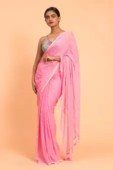 Suta Pink Embellished Sequinned Pure Cotton Saree