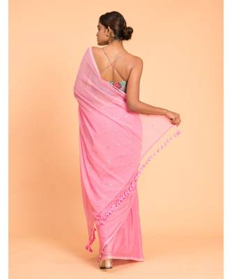 Suta Pink Embellished Sequinned Pure Cotton Saree 4