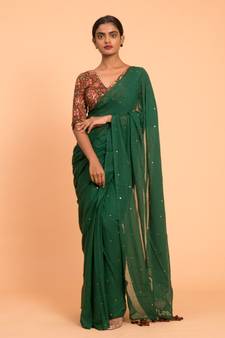 Suta Green Gold-Toned Embellished Sequinned Pure Cotton Saree