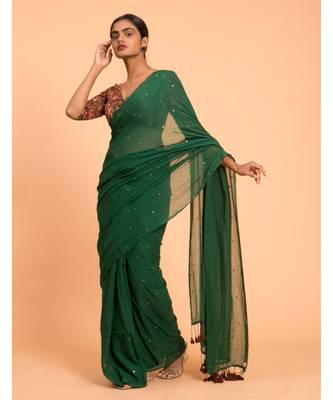 Suta Green Gold-Toned Embellished Sequinned Pure Cotton Saree 2