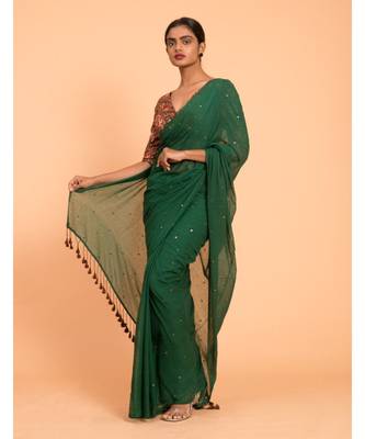 Suta Green Gold-Toned Embellished Sequinned Pure Cotton Saree 3