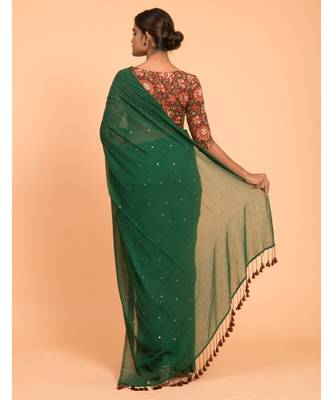 Suta Green Gold-Toned Embellished Sequinned Pure Cotton Saree 4